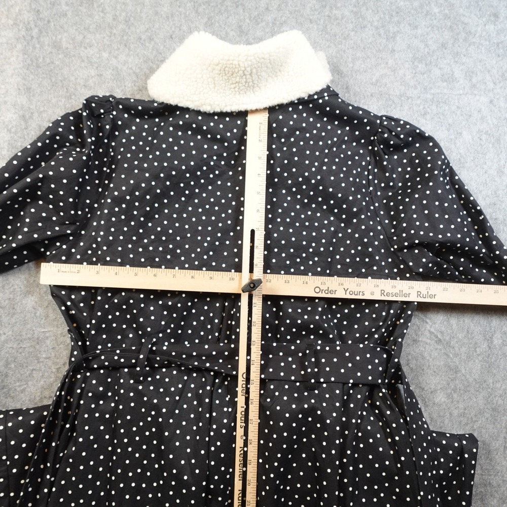 Rixo Trench Coat Womens Small US 6 Black White Polka Dot Belted Removable Collar - Picture 8 of 12